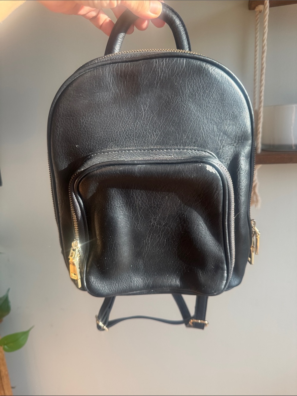 INC International Concepts Black Mini Backpack with Gold Hardware